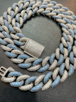 Load image into Gallery viewer, 14MM WHITE & BLUE ROUND MOISSANITE DIAMOND MIAMI CUBAN LINK CHAIN IN 925 SILVER