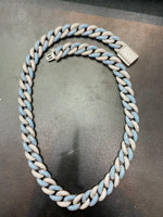 Load image into Gallery viewer, 14MM WHITE & BLUE ROUND MOISSANITE DIAMOND MIAMI CUBAN LINK CHAIN IN 925 SILVER