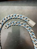Load image into Gallery viewer, 14MM WHITE & BLUE ROUND MOISSANITE DIAMOND MIAMI CUBAN LINK CHAIN IN 925 SILVER