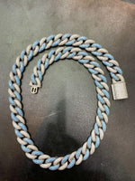 Load image into Gallery viewer, 14MM WHITE & BLUE ROUND MOISSANITE DIAMOND MIAMI CUBAN LINK CHAIN IN 925 SILVER