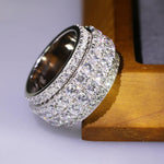 Load image into Gallery viewer, 18K WHITE GOLD S925 WIDE SPINNING BRILLIANT 4 BAND MOISSANITE GENUINE REAL RING