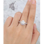 Load image into Gallery viewer, 2.00CT OVAL CUT WHITE GOLD HALF ETERNITY MARQUSIE OPAL CURVED MOISSANITE ENGAGEMENT RING SET