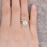 Load image into Gallery viewer, 2.50CT EMERALD CUT YELLOW GOLD VINTAGE HALF ETERNITY MOISSANITE ENGAGEMENT RING BRIDAL SET