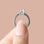 Load image into Gallery viewer, EAVE ACCENTED CUSHION CUT MOISSANITE ENGAGEMENT RING