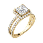 Load image into Gallery viewer, DUET HALO PRINCESS CUT MOISSANITE ENGAGEMENT RING