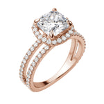 Load image into Gallery viewer, DUET HALO CUSHION CUT MOISSANITE ENGAGEMENT RING