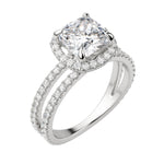 Load image into Gallery viewer, DUET HALO CUSHION CUT MOISSANITE ENGAGEMENT RING