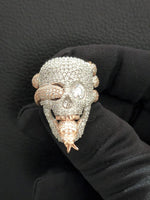 Load image into Gallery viewer, 3D SKULL FACE & SNAKE 925 SILVER STUDDED MOISSANITE DIAMOND MAN’S HIP HOP RING