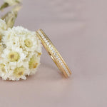 Load image into Gallery viewer, 3MM WIDE WOMEN MILGRAIN YELLOW GOLD HALF ETERNITY MOISSANITE WEDDING BAND
