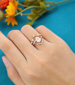Load image into Gallery viewer, 3PCS PEAR CUT ROSE GOLD WEDDING BRIDAL MOISSANITE ENGAGEMENT RING SET WITH MATCHING BAND