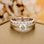 Load image into Gallery viewer, 7.50MM ROUND CUT SOLID WHITE GOLD SOLITAIRE ANNIVERSARY MOISSANITE ENGAGEMENT RING BRIDAL SET