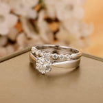 Load image into Gallery viewer, 7.50MM ROUND CUT SOLID WHITE GOLD SOLITAIRE ANNIVERSARY MOISSANITE ENGAGEMENT RING BRIDAL SET