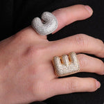 Load image into Gallery viewer, A-Z LETTERS ICED OUT MOISSANITE DIAMOND CUSTOMIZABLE RING, PERSONALIZED RING