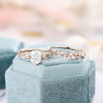 Load image into Gallery viewer, ANTIQUE 1.00CT OVAL CUT BRANCH LEAF ROSE GOLD ANNIVERSARY MOISSANITE RING SET