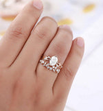 Load image into Gallery viewer, ANTIQUE 1.00CT OVAL CUT BRANCH LEAF ROSE GOLD ANNIVERSARY MOISSANITE RING SET