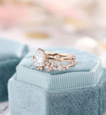 Load image into Gallery viewer, ANTIQUE 1.00CT OVAL CUT BRANCH LEAF ROSE GOLD ANNIVERSARY MOISSANITE RING SET