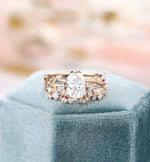 Load image into Gallery viewer, ANTIQUE 1.00CT OVAL CUT BRANCH LEAF ROSE GOLD ANNIVERSARY MOISSANITE RING SET