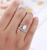 Load image into Gallery viewer, ANTIQUE 1.00CT OVAL CUT BRANCH LEAF ROSE GOLD ANNIVERSARY MOISSANITE RING SET