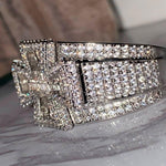 Load image into Gallery viewer, BAGUETTE CROSS MEN’S ICE OUT 5X LAYERED DIAMOND MOISSANITE DESIGNER BIG RING