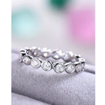 Load image into Gallery viewer, BEZEL SET MOISSANITE DIAMOND WHITE GOLD FULL ETERNITY STACKING WEDDING BAND