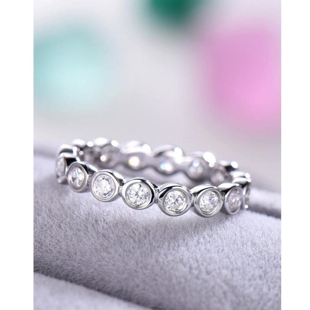 BEZEL SET MOISSANITE DIAMOND WHITE GOLD FULL ETERNITY STACKING WEDDING BAND