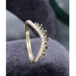 Load image into Gallery viewer, CHEVRON YELLOW GOLD WHITE AND BLACK MOISSANITE STACKING WEDDING BAND FOE WOMEN