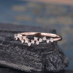 Load image into Gallery viewer, CLUSTER MOISSANITE DIAMOND MATCHING STACKING UNIQUE ZIG ZAG ROSE GOLD WEDDING BAND