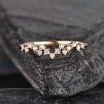 Load image into Gallery viewer, CLUSTER MOISSANITE DIAMOND MATCHING STACKING UNIQUE ZIG ZAG ROSE GOLD WEDDING BAND