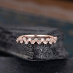 Load image into Gallery viewer, CLUSTER MOISSANITE ROSE GOLD BEADED HALF ETERNITY STACKING MATCHING BRIDAL WEDDING BAND