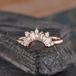 Load image into Gallery viewer, CURVED ROSE GOLD CHEVRON CUSTOM MADE BAGUETTE CUT CLUSTER MOISSANITE WEDDING BAND