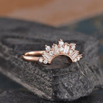 Load image into Gallery viewer, CURVED ROSE GOLD CHEVRON CUSTOM MADE BAGUETTE CUT CLUSTER MOISSANITE WEDDING BAND