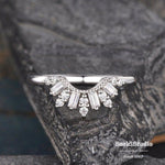 Load image into Gallery viewer, CURVED ROSE GOLD CHEVRON CUSTOM MADE BAGUETTE CUT CLUSTER MOISSANITE WEDDING BAND