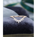 Load image into Gallery viewer, CURVED ROSE GOLD UNIQUE MARQUISE CUT CLUSTER STACKING MATCHING MOISSANITE WEDDING BAND