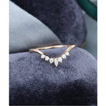 Load image into Gallery viewer, CURVED ROSE GOLD UNIQUE MARQUISE CUT CLUSTER STACKING MATCHING MOISSANITE WEDDING BAND