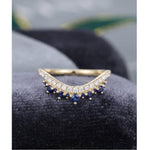 Load image into Gallery viewer, CURVED VINTAGE SOLID YELLOW/WHITE GOLD MOISSSANITE AND SAPPHIRE STACKING WEDDING BAND
