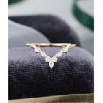 Load image into Gallery viewer, CURVED YELLOW GOLD MARQUISE CUT STACKING UNIQUE BRIDAL MOISSANITE WEDDING BAND FOR WOMEN