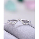 Load image into Gallery viewer, DELICATE 14K WHITE GOLD V SHAPED CHEVRON MOISSANITE WEDDING BAND FOR WOMEN