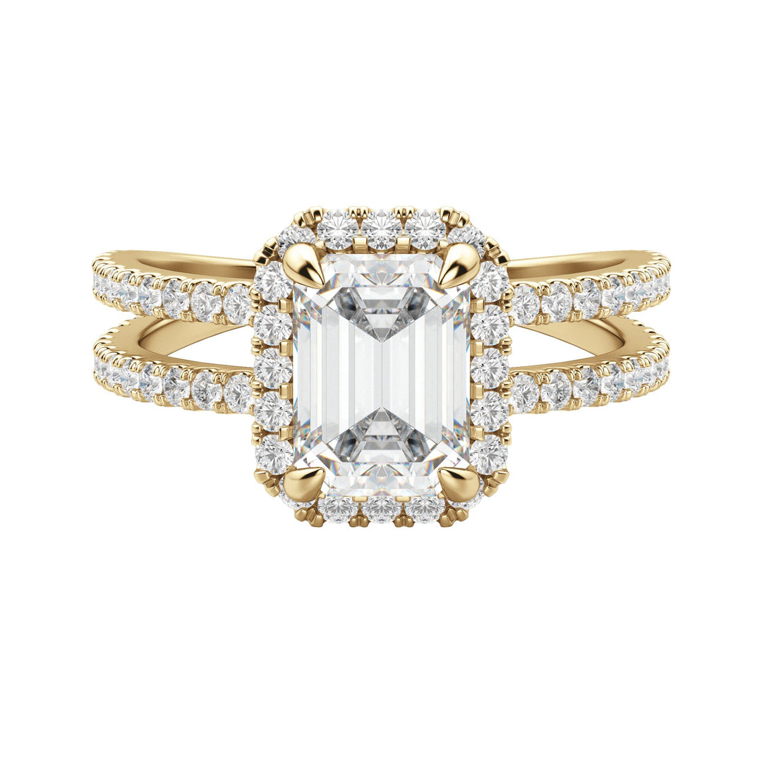 DUET HALO EMERALD CUT MOISSANITE ENGAGEMENT RING
