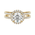 Load image into Gallery viewer, DUET HALO ROUND CUT MOISSANITE ENGAGEMENT RING