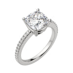 Load image into Gallery viewer, EAVE ACCENTED CUSHION CUT MOISSANITE ENGAGEMENT RING