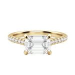 Load image into Gallery viewer, EDGY ACCENTED EMERALD CUT MOISSANITE ENGAGEMENT RING
