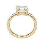 Load image into Gallery viewer, EDGY BASKET ACCENTED EMERALD CUT MOISSANITE ENGAGEMENT RING
