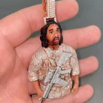 Load image into Gallery viewer, FIERCE WARRIOR PORTRAIT FACE WORK ICE OUT HAND INLAID MOISSANITE PENDANT
