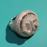 Load image into Gallery viewer, FULL ICED OUT MOISSANITE CUSTOM SPINNING INITIAL BUBBLE LETTER ROTATABLE PARTY RING