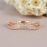 Load image into Gallery viewer, INFINITY ROSE GOLD RING HALF ETERNITY MINIMALIST WEDDING BANDS MATCHING BAND MOISSANITE RING