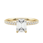 Load image into Gallery viewer, LYRE ACCENTED EMERALD CUT MOISSANITE ENGAGEMENT RING