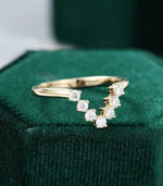 Load image into Gallery viewer, MATCHING CURVED YELLOW GOLD UNIQUE DIAMOND CHEVRON BRIDAL STACKING WEDDING BAND