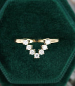 Load image into Gallery viewer, MATCHING CURVED YELLOW GOLD UNIQUE DIAMOND CHEVRON BRIDAL STACKING WEDDING BAND