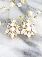 Load image into Gallery viewer, MOTHER OF PEARL ROUND AND MARQUISE CUT MOISSANITE WEDDING EARRING