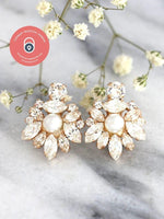 Load image into Gallery viewer, MOTHER OF PEARL ROUND AND MARQUISE CUT MOISSANITE WEDDING EARRING